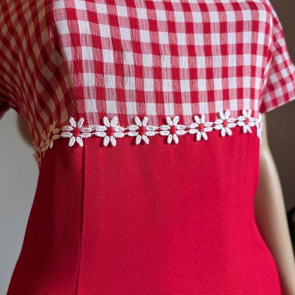 NWT Vintage 90s Betsy Lauren Gingham Dress Midi Button Slit Cottagecore Floral 7 - Picture 6 of 14